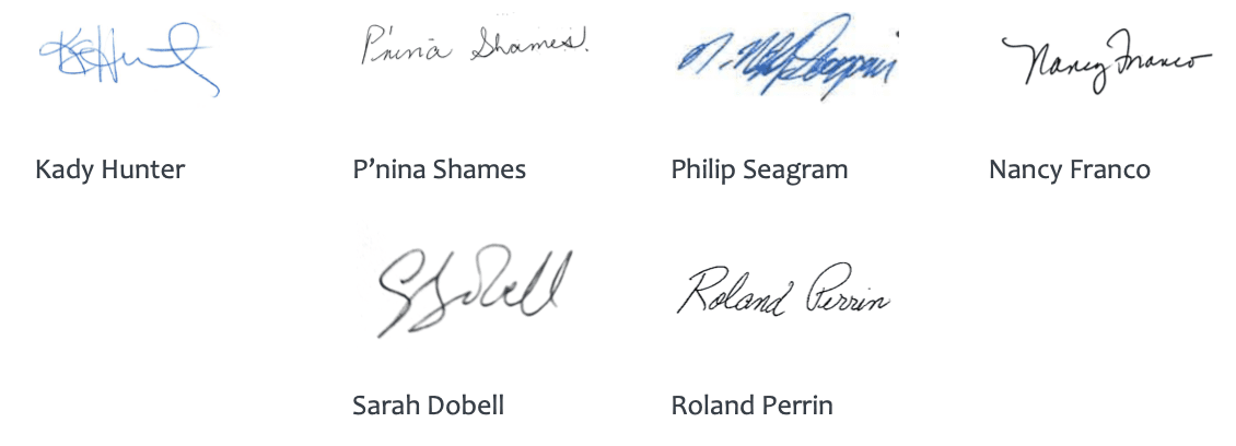 Nelson CFC board of directors signatures